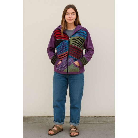 All That Jazz Jackets & Blazers - All That Jazz Women's Zip Front Hoodie Size XL Multicolored Boho Nepal Jacket